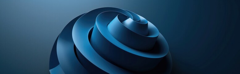 Fototapete - Abstract dark blue background with three dimensional spiral shape, simple and minimalistic design copy space.