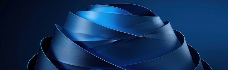 Fototapete - Abstract dark blue background with three dimensional spiral shape, simple and minimalistic design copy space round shape.