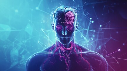 Poster - A scientific illustration of the human circulatory system, with detailed arteries and veins, focusing on the flow of blood through the body