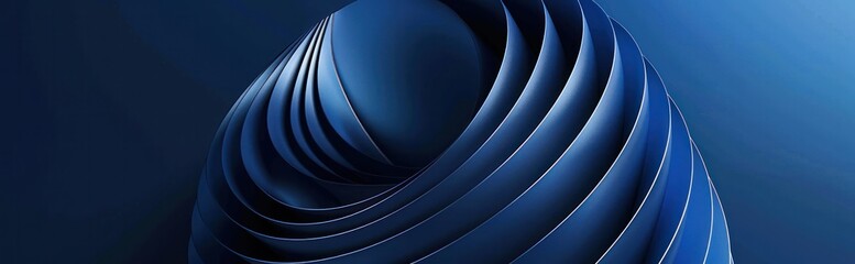 Fototapete - Abstract dark blue background with three dimensional spiral shape, simple and minimalistic design copy space round shape.