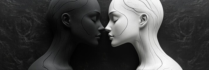 Poster - Black and white figures represent contrast and unity in a creative artistic display