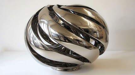 Poster - Abstract metallic sculpture with swirling reflective surfaces