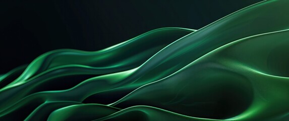 Fototapete - Abstract green wave background dark wallpaper glowing line horizontal.