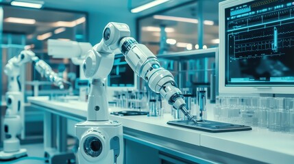 Fototapete - Advanced Robotic Arm in High-Tech Laboratory for Precision Tasks