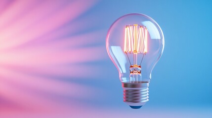 Poster - Glowing Lightbulb Idea Concept Pink Blue Background