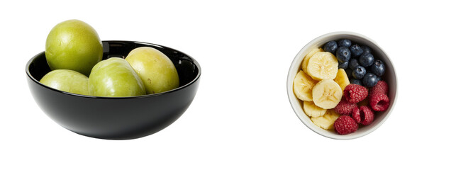 Aufkleber - A bowl filled with a variety of fresh fruits, including apples, grapes, bananas, and berries, is displayed on a transparent background as a png image