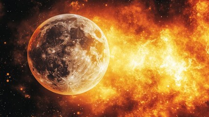 Wall Mural - Fiery Planet Nebula Space Background