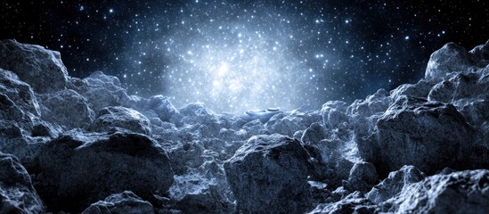 Wall Mural - Asteroid Field Cosmic Glow, Rocky Surface, Space Background
