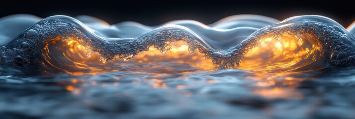 Poster - Flowing water creates a stunning infinity shape with luminous highlights and bubbles at dusk