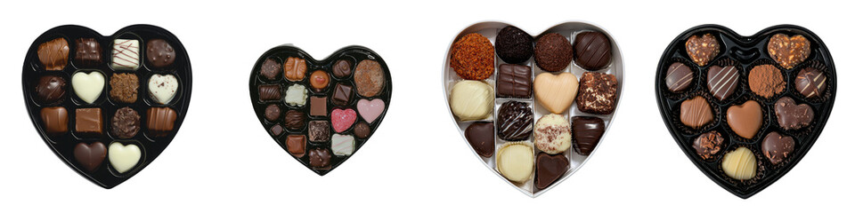 Poster - Elegant and heart-shaped, this box is filled with assorted gourmet chocolates, making it a perfect gift for special occasions, shown on a transparent background in png