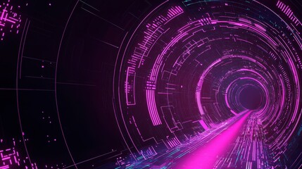 Poster - Futuristic digital matrix background with glowing cyber tunnels, AI network visualization