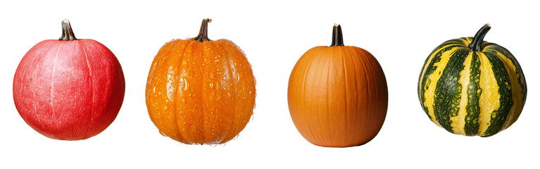 Poster - A bright orange pumpkin, including its stem, is showcased in an isolated png image, where the vibrant color and smooth texture of the pumpkin stand out against a transparent background