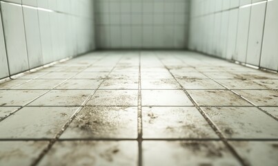 Poster - Dirty Tiled Floor with Stains and Grime in Abandoned or Neglected Space