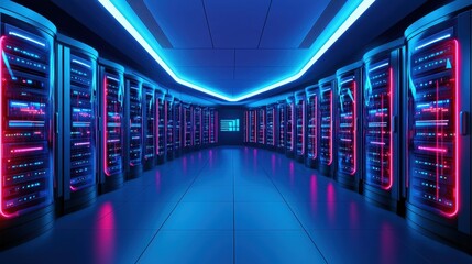 Poster - Glowing high-tech AI circuits forming a futuristic data processing center, sci-fi UI background