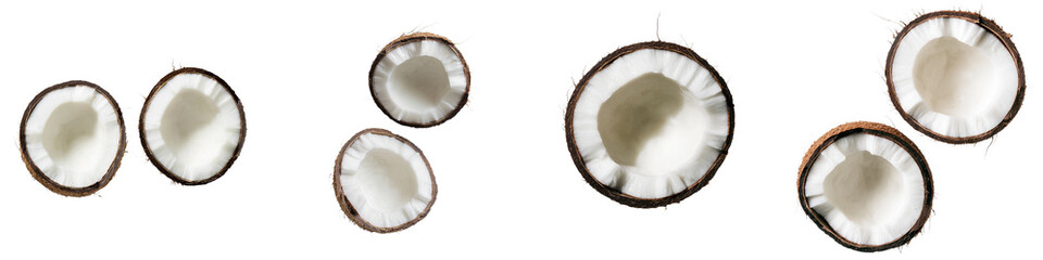 Poster - Half open, this coconut exposes its inner white flesh and outer brown shell, captured as a png with a transparent background for isolation