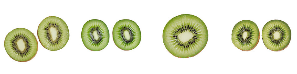 Aufkleber - A detailed close-up of a kiwi fruit showcases its green flesh and small black seeds, with the fruit isolated on a transparent background and saved as a png file