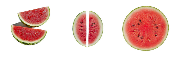 Aufkleber - This image shows a watermelon sliced in half, with the red flesh and black seeds on full display, isolated against a transparent background in png
