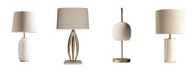 Poster - With its elegant brass base and beige shade, this table lamp is a stylish and sophisticated lighting option, perfect for any room, and is isolated on a transparent background in a png file