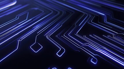 Fototapete - Futuristic Blue Circuit Board with Glowing Lines and Patterns