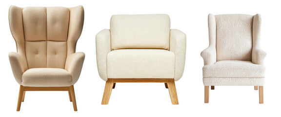 Poster - Featuring a wooden frame and minimalist design, the modern beige accent chair is a great choice for those looking to furnish contemporary interiors, as seen in this png image on a transparent