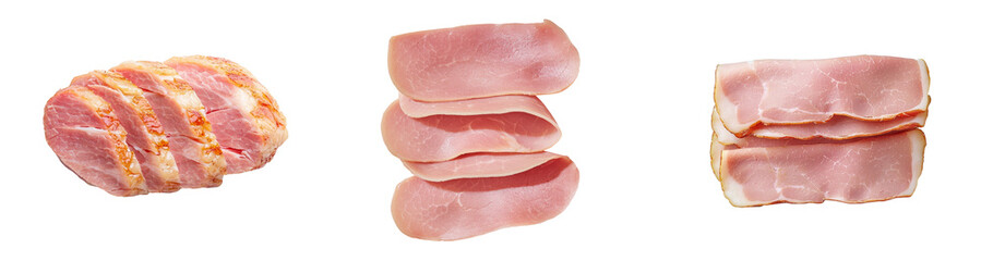 Poster - Sliced ham is stacked to reveal its layers of pink meat, ready for use in making sandwiches or arranging platters, and is presented isolated on a transparent background as a png