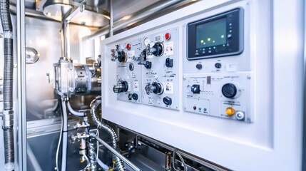 Poster - Control Panel of Industrial Machinery with Various Dials and Buttons