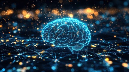 Poster - Vibrant Digital Brain Visualization with Glowing Particles and Network