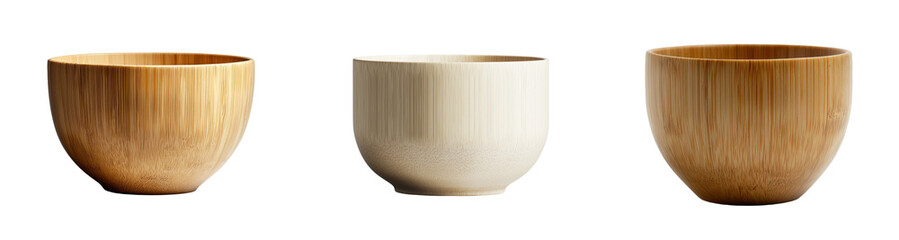 Poster - This empty bamboo bowl, characterized by its smooth surface and natural bamboo grain, embodies simplicity and eco-friendliness, isolated on a transparent png background
