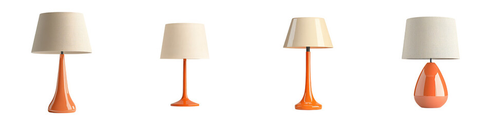 Poster - A traditional 3D table lamp in orange, characterized by its pleated shade, is presented in isolation on a transparent background in png
