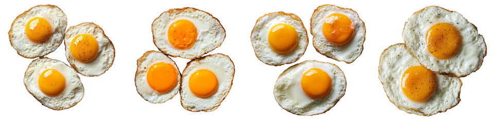 Poster - For a delicious breakfast or brunch, consider three fried eggs on toast, where the yolks and whites are perfectly cooked, isolated on a transparent background and available as a png