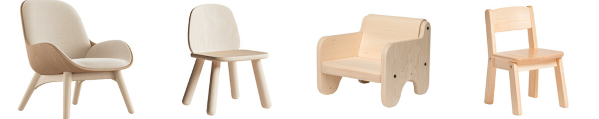 Poster - A simple and elegant design defines this 3D modern wooden chair, which can be easily placed in any room, and it is isolated on a transparent background in png format