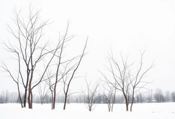 Naked branches, stark winter silhouettes against pure white, white background, image