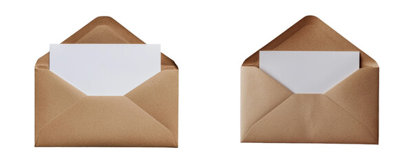 Poster - An open brown envelope with a letter inside is displayed on a transparent background in png, illustrating its function in correspondence, mailing, and document organization