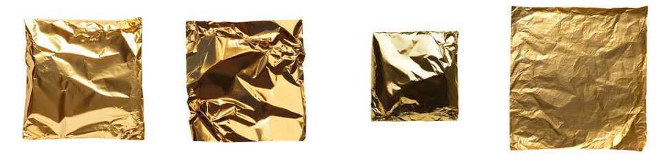 Poster - The golden square foil has a wrinkled and shiny surface with a metallic finish, displayed on a transparent background in a png image