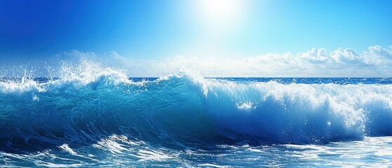 captivating ocean wave cresting under a radiant sun against a clear blue sky creating a serene and p