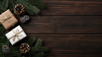 Wall Mural - elegant holiday gifts with pinecones and evergreen accents