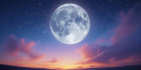 Wall Mural - A serene and mystical night sky with a majestic full moon, surrounded by a tapestry of twinkling stars