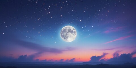 Wall Mural - A serene and mystical night sky with a majestic full moon, surrounded by a tapestry of twinkling stars