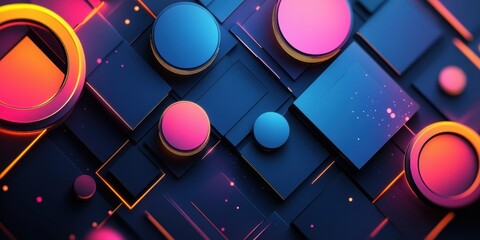 Poster - Abstract Geometric Composition with Vibrant Colors and Dynamic Shapes in a Modern Digital Art Style