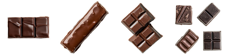 Poster - A rich and indulgent chocolate treat is depicted in a 3D illustration, featuring smooth square pieces of chocolate and a glossy surface, all of which is isolated on a transparent background and
