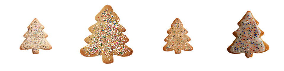 Poster - A festive Christmas tree-shaped cookie, decorated with green icing and a multitude of colorful sprinkles, perfect for celebrations during the holiday season, isolated on a transparent background in