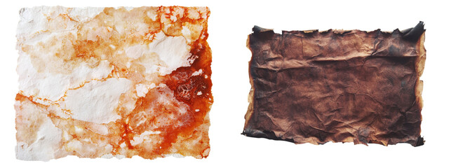 Aufkleber - Burnt vintage parchment paper featuring a weathered and aged look with darkened edges, ideal for use in design, crafting, and historical projects, is isolated on a transparent background and