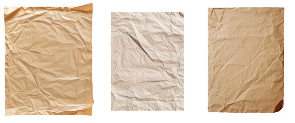 Poster - An aged vintage parchment paper texture is presented with a worn and weathered appearance, including rough edges and a warm, golden tone, isolated on a transparent background as a png