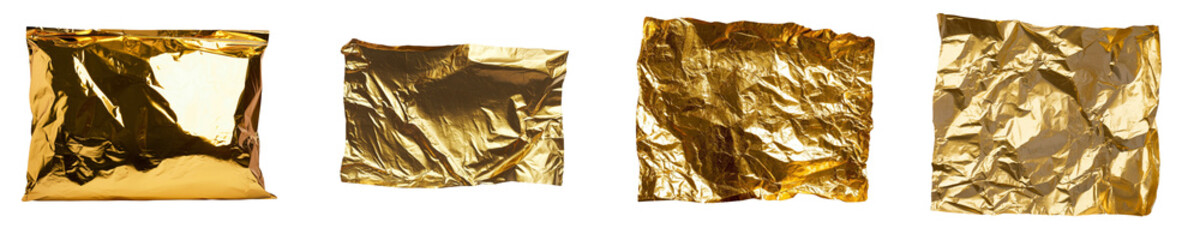 Poster - A metallic and luxurious element is added to creative projects and sophisticated backgrounds by a crumpled gold foil texture that features a reflective shine, isolated on a transparent background as