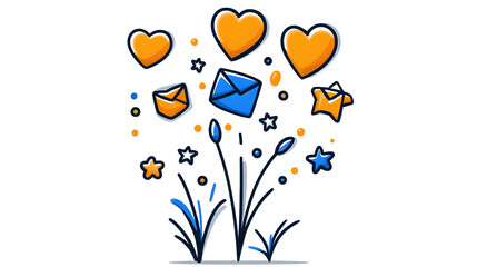 Aufkleber - Colorful hearts and envelopes with stars, conveying joy and communication