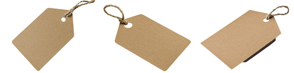 Aufkleber - Featuring a twine knot and an angled design, this brown paper tag offers a recycled, rustic look, making it perfect for labeling, pricing, or decorative purposes, isolated on a transparent background
