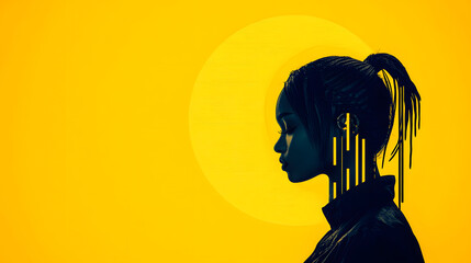 Poster - Silhouette of a woman against a vibrant yellow background