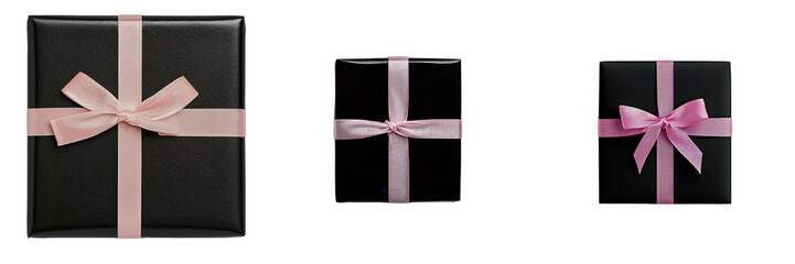 Aufkleber - This black gift box with a red satin ribbon bow offers elegant packaging solutions for birthdays, anniversaries, and other special celebrations, and is isolated on a transparent background, available