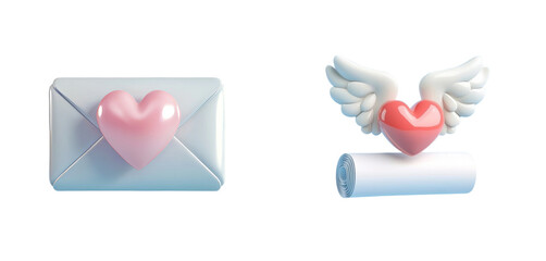 Aufkleber - A 3D icon element illustration shows an empty paper scroll accompanied by red heart wings