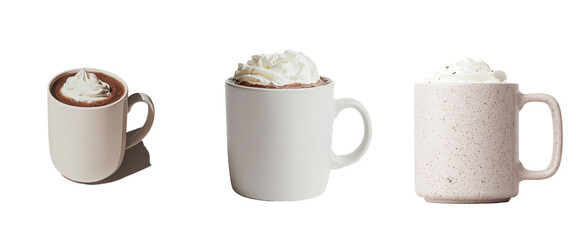 Poster - Isolated on a transparent background, a watercolor mug filled with hot chocolate and topped with whipped cream, available as a png